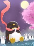  bird bunny full_moon grass moon night no_humans original penguin penguinking scarf sitting tree 