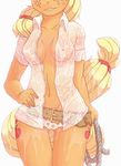  anthro anthrofied applejack_(mlp) blonde_hair breasts clothing cutie_mark equine female friendship_is_magic hair horse lonelycross mammal my_little_pony panties pony rope shirt smile solo torso_shot translucent transparent_clothing underwear wet 