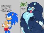  4:3 anthro armpit_hair before_and_after big_butt bimbofication body_hair burping butt cr4zydonuts1 crossed_arms dialogue english_text eulipotyphlan european_hedgehog furrowed_eyebrows genitals hedgehog hi_res looking_at_viewer male mammal mastectomy_scar moobs muscular muscular_male narrowed_eyes onomatopoeia open_mouth pubes scar scratching_butt sega sharp_teeth smug_grin solo sonic_the_hedgehog sonic_the_hedgehog_(series) sonic_the_werehog sonic_unleashed sound_effects teeth text thick_thighs tongue tongue_out trans_(lore) trans_man_(lore) vulva werecreature wereeulipotyphlan werehog 