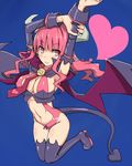  blue_background blush breasts cleavage demon_girl demon_tail demon_wings disgaea heart horns kurobuta_(iina) large_breasts long_hair navel pink_eyes pink_hair pointy_ears smile solo succubus succubus_(disgaea) tail wings 