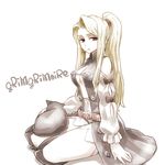  :o amoretta_virgine belt blonde_hair boots cat cat_on_lap chan_co copyright_name earrings full_body grimgrimoire jewelry knee_boots long_hair ponytail red_eyes sitting solo yokozuwari 