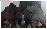 anthro anus ape backsack backwards_baseball_cap backwards_hat balls baseball_cap butt clothing digital_media_(artwork) erection feet fingers fur genitals gorilla group hand_on_head haplorhine hat hat_only headgear headgear_only headwear headwear_only hi_res humanoid_genitalia humanoid_penis looking_at_viewer looking_back lying male mammal mature_anthro mature_male maychin mostly_nude nude on_front penis penis_backwards primate smile trio