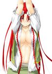  blue_eyes blush braid breasts cleavage dress_shirt highres hong_meiling large_breasts long_hair niwatazumi no_bra open_clothes open_shirt red_hair shirt sketch solo touhou twin_braids very_long_hair 