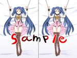  angry arms_up bad_id bad_pixiv_id bangs bdsm blue_eyes blue_hair bondage bound chain chastity_belt clenched_teeth collar dakimakura furudo_erika long_hair looking_at_viewer lying masochism multiple_views on_back on_bed open_mouth pantyhose pantyhose_pull ribbon saliva sample sweat teeth tiihatanono topless translated twintails umineko_no_naku_koro_ni very_long_hair 