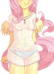  anthro anthrofied blush breasts clothing cutie_mark equine female fluttershy_(mlp) friendship_is_magic hair horse lonelycross mammal my_little_pony navel panties pegasus pink_hair pony shirt small_breasts solo torso_shot translucent transparent_clothing underwear wet wings 