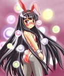  a-ktoo animal_ears ass black_hair blush bunny_ears bunny_tail bunnysuit from_behind houraisan_kaguya long_hair looking_back orb pantyhose red_eyes tail touhou wrist_cuffs 