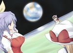  :o blue_eyes blush clothes_writing crossover dr._slump dutch_angle earth full_moon glasses hair_ribbon hat long_hair moon multiple_girls norimaki_arale open_mouth raglan_sleeves red_eyes ribbon shamisen_(syami_sen) silver_hair touhou watatsuki_no_toyohime watatsuki_no_yorihime 