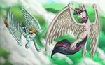  cloud cutie_mark duo equine female feral flying friendship_is_magic grass hair horn horse inuhoshi-to-darkpen mammal multi-colored_hair my_little_pony outside pegasus pony rainbow_dash_(mlp) rainbow_hair twilight_sparkle_(mlp) winged_unicorn wings 