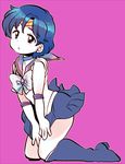  bad_id bad_pixiv_id bishoujo_senshi_sailor_moon blue_choker blue_footwear blue_hair blue_sailor_collar blue_skirt boots choker full_body kneeling makui_(umaku_ikanai) mizuno_ami purple_background sailor_collar sailor_mercury sailor_senshi_uniform short_hair simple_background skirt solo 