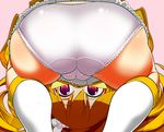  aburisamon ass bent_over blonde_hair blush cameltoe cure_peace frilled_panties frills kise_yayoi long_hair looking_back magical_girl panties precure red_eyes skirt smile_precure! solo underwear white_panties yellow_skirt 