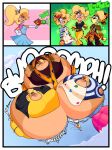 activision air_inflation aircraft airship alternate_costume alternate_self anthro armwear aroused bandicoot belly big_belly big_breasts bodily_fluids breasts clothing coco_bandicoot comic crash_bandicoot_(series) crash_bandicoot_4:_it's_about_time crash_team_racing_nitro-fueled creaking crown dress drooling elbow_gloves female flying footwear gem gloves groan group handwear headgear hi_res huge_belly huge_breasts immobile inflation jewelry mammal marsupial navel necklace notoriousthicc pearl_(gem) pearl_necklace ranged_weapon raygun saliva shoes sneakers sound_effects tiara vehicle weapon zapped