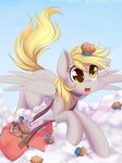  &lt;3 bag blonde_hair cloud derp_eyes derpy_hooves_(mlp) equine female feral flying food friendship_is_magic hair horse letter mail mammal muffin my_little_pony open_mouth outside pegasus pony sky solo spittfire tongue wings yellow_eyes 