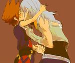  2boys brown_hair gay kingdom_hearts kiss male male_focus male_only multiple_boys riku riku_(kingdom_hearts) sora sora_(kingdom_hearts) spiked_hair spiky_hair white_hair yaoi 