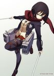  bad_id bad_pixiv_id black_hair blazer brown_eyes cardigan dual_wielding emblem hajime_(hajime-ill-1st) holding jacket mikasa_ackerman pantyhose scarf shingeki_no_kyojin shoes short_hair skirt solo sword three-dimensional_maneuver_gear training_corps_(emblem) weapon 