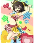  akagi_miria bad_id bad_pixiv_id bikini black_hair blush bracelet brown_eyes flat_chest idolmaster idolmaster_cinderella_girls jewelry midriff navel pikapikapop short_hair short_twintails skirt solo swimsuit twintails urimono 