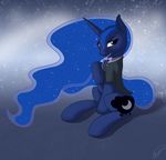  abstract_background blue_eyes blue_fur blue_hair bottomless bow_tie clothed clothing cutie_mark equine female feral friendship_is_magic fur hair half-dressed hi_res horn horse looking_at_viewer mammal my_little_pony partially_clothed pony princess_luna_(mlp) sitting skipsy smile solo sparkles unicorn wings 