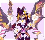 2_tails accessory amber_eyes anthro armwear chain clothed clothing dragonborn_velatis female furgonomics gatling_gun gem gold_(metal) gold_chain gun hair hi_res horn jewelry machine_gun markings minigun multi_tail neck_tuft open_mouth open_smile partially_clothed purple_hair purple_markings ranged_weapon ring smile solo spiked_tail spikes spikes_(anatomy) tail tail_accessory tail_gun tail_jewelry tail_ring topwear tuft txmie unknown_species velatis_ferio_caedo weapon weapon_tail white_body wings