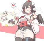  3girls alternate_breast_size_(larger) anger_vein angry animal_ears black_thighhighs blush breasts brown_hair ch00suke commentary_request content_rating controller detached_sleeves fang fighting game_controller grey_hair groin hat heart himekaidou_hatate inubashiri_momiji japanese_clothes joy-con kimono kourindou_tengu_costume large_breasts looking_at_viewer medium_hair multiple_girls nintendo_switch no_bra no_panties official_alternate_costume open_mouth pelvic_curtain pom_pom_(clothes) purple_hat red_eyes red_hat ribbon-trimmed_sleeves ribbon_trim ring-con shameimaru_aya side_slit sign smile sparkle spoken_heart sweat thighhighs tokin_hat touhou translation_request twintails white_kimono wide_sleeves wolf_ears wolf_girl 
