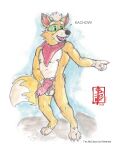animal_genitalia animal_penis anthro aroused balls bodily_fluids canid canine canine_genitalia canine_penis erection fennec_(artist) fox fox_mccloud genital_fluids genitals gesture hand_gesture kerchief male mammal nintendo nude painting_(artwork) penis pointing precum solo standing standing_pose star_fox traditional_media_(artwork) watercolor_(artwork)