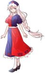  alphes_(style) blue_eyes dairi dress full_body hat long_hair parody solo style_parody touhou transparent_background very_long_hair white_hair yagokoro_eirin 