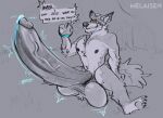 2023 absurd_res anthro arm_tuft artist_name ball balls big_balls big_penis blue_text bodily_fluids canid canine canis clothing cross-eyed dialogue drooling elbow_tuft english_text epic_games fortnite full-length_portrait genital_growth genitals grass growth hat hat_only headgear headgear_only headwear headwear_only hi_res holding_ball holding_object huge_balls huge_penis hyper hyper_balls hyper_genitalia hyper_penis male male_anthro mammal melaisen monochrome mostly_nude mostly_nude_anthro mostly_nude_male nipples partially_colored pawpads penis penis_growth plant portrait saggy_balls saliva sitting smile solo speech_bubble spurting teeth text throbbing throbbing_penis tuft wendell_(fortnite) wolf yellow_sclera