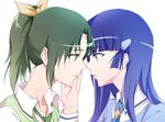  aoki_reika blue_eyes blue_hair eye_contact green_eyes green_hair hand_on_another's_cheek hand_on_another's_face imminent_kiss long_hair looking_at_another midorikawa_nao multiple_girls nanairogaoka_middle_school_uniform negom ponytail precure school_uniform simple_background smile_precure! upper_body white_background yuri 