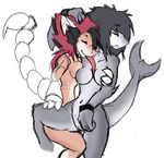  anthro arachnid arthropod breast_fondling breasts female fish fondling hair lesbian licking long_hair marine navel nude plain_background pussy scorpion sex shark side_boob sketch tongue unfinished white_background xaenyth xaenyth_(character) ygne 