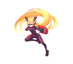  1girl absurdres adapted_costume aizeis alternate_costume arm_cannon armor armored_boots assault_visor biometal blonde_hair bodysuit boots breasts chrome_raven commission commissioner_upload elf_(mega_man_zx_prequel) full_body gloves highres horns long_bangs long_hair mechanical_ears mechanical_horns mega_man_(series) mega_man_zx non-web_source original small_breasts solo thighs weapon 