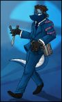  anthro bandanna captainzepto clothing cosplay costume dragon duo feral footwear knife looking_at_viewer male navarchus_zepto pose reptile scalie shoes snake spy_(team_fortress_2) team_fortress_2 valve video_games 