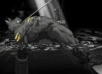 absurd_res anthro arm_bondage athletic ball_rope ball_stretching bdsm black_body bodily_fluids bondage bound breath canid canine canis chained_cuffs clenched_teeth cuff_(restraint) ear_piercing ear_ring erection foreskin genital_rope genitals half-closed_eyes hi_res hudifeiren lying male mammal narrowed_eyes noose nude on_back partially_submerged penis penis_bondage penis_rope piercing restraints retracted_foreskin ring_piercing rope shackles side_view solo sweat teeth torture vein veiny_penis wolf