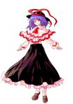  alphes_(style) ascot bad_id bad_pixiv_id dairi dress frills full_body hat highres looking_at_viewer nagae_iku parody purple_hair red_eyes short_hair smile solo style_parody touhou transparent_background 