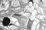  1girl 4boys :3 desk dreaming drooling hair_ornament hairclip inuzuka_kiba monochrome multiple_boys nara_shikamaru naruto nihongo8823 ponytail shirt sleeping uchiha_sasuke uzumaki_naruto yamanaka_ino 