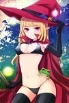  bad_id bad_pixiv_id bikini blonde_hair elbow_gloves elf frog gloves hat long_hair mikeseneko orb original pointy_ears purple_eyes solo swimsuit thighhighs witch_hat 