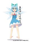  artist_name barefoot bespectacled blue_eyes blue_hair bow cirno dress glasses hair_bow ice ice_wings kuro-kun_(nablack) looking_at_viewer meitantei_conan pointing pointing_at_viewer short_hair solo touhou translated wings 