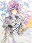  1girl absurdres brown_eyes commentary_request gradient_hair hair_flip highres hijiri_byakuren long_hair long_sleeves looking_at_viewer multicolored_hair navybluesparrow orange_hair painting_(medium) purple_hair solo touhou traditional_media very_long_hair watercolor_(medium) 