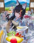  35p_(sakura_miko) =_= absurdres ahoge animal_ear_fluff animal_ears apron balancing biting_another's_tail blush bread bread_slice cake cloud commentary_request day demon_girl demon_horns food fork fox_ears fox_girl fox_tail hair_ornament hairclip hand_fan highres holding holding_fan holding_food holding_plate hololive horns hot indoors keppii lettuce looking_at_viewer miofa_(ookami_mio) mountain mountainous_horizon multicolored_hair nakiri_ayame omelet omurice ookami_mio orange_eyes panties pink_hair plate poyoyo_(nakiri_ayame) rice_cooker rice_paddy rural sakura_miko sausage shirakami_fubuki shirt shorts shouji signature sitting sleeping sliding_doors soup spoon standing steam streaked_hair sukonbu_(shirakami_fubuki) summer sweat table tail tatami toast tomato tree underwear virtual_youtuber white_hair wolf_ears wolf_girl wolf_tail wooden_floor wooden_table zzz 
