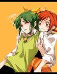  blush closed_eyes green_hair hino_akane_(smile_precure!) letterboxed midorikawa_nao multiple_girls nanairogaoka_middle_school_uniform precure red_eyes red_hair school_uniform short_hair simple_background sleeves_rolled_up smile_precure! tima 