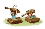  &gt;_&lt; :d ^_^ amazon_(company) box brown_eyes brown_hair cardboard cardboard_box child closed_eyes girls_und_panzer ground_vehicle homura-yoshida35 military military_vehicle motor_vehicle multiple_girls nishizumi_maho nishizumi_miho open_mouth panzerkampfwagen_iv siblings sisters smile tank tape tiger_i xd younger 