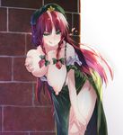  :q bare_shoulders black_bra blush bra breasts breasts_outside brick_wall china_dress chinese_clothes collarbone colored_eyelashes dress green_eyes hanging_breasts hat heart hong_meiling huge_breasts huge_nipples ibuki_notsu leaning_forward licking_lips long_hair looking_at_viewer naughty_face nipples off_shoulder puffy_nipples red_hair self_fondle side_slit solo thighs tongue tongue_out touhou underwear very_long_hair 