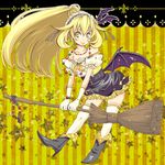  alternate_costume bare_shoulders bat_wings blonde_hair boots bracelet broom cure_peace earrings gloves hair_flaps hair_ribbon high_heels jewelry kasetsu kise_yayoi long_hair magical_girl maid_headdress precure ribbon shoes skirt smile_precure! solo star thighhighs white_gloves wings yellow yellow_background yellow_eyes yellow_skirt 