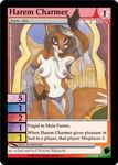  &#9792; &#9794; blue_eyes border breasts brown_hair canine card clothed clothing female fox furoticon hair harem_charmer malachi male mammal nipple_piercing nipples piercing skimpy solo straight tcg text topless 