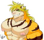  anthro colored_sketch daikitei feline hair looking_at_viewer male mammal muscular muscular_male nude pecs simple_background smile solo white_background 