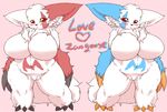  blush breasts chubby fdokkaku female huge_breasts nintendo pok&#233;mon pok&eacute;mon red_eyes shiny_pok&#233;mon video_games zangoose 