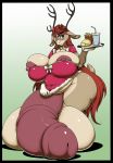  anthro antlers balls big_balls big_breasts breasts cervine deonwolf dickgirl eyewear flaccid food glasses horn huge_balls huge_breasts hyper hyper_balls hyper_breasts hyper_penis intersex looking_at_viewer mammal nipples overweight overweight_dickgirl penis solo standing 