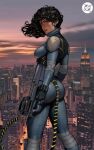  1girl batman_(series) black_bodysuit black_hair bodysuit catsuit catwoman catwoman_(absolute_dc) catwoman_(comic) comic_cover cover cover_page dark-skinned_female dark_skin dc_comics ivan_talavera leather_suit long_hair solo 
