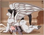  aaron_(artist) animal_genitalia anthro balls big_penis black_hair canine cum cum_on_face cumshot cutie_mark duo equine erection forte full_bodyjob gay hair horse horsecock inside male mammal messy muscles my_little_pony nude orgasm pegasus penis sex size_difference tattoo wings wolf 