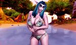  big_breasts bikini breasts clothing crab crustacean damokt_(artist) elf female freckles glowing glowing_eyes hair huge_breasts marine markings night_elf outside pointy_ears swimsuit thighs tight_clothing tree video_games warcraft water world_of_warcraft 