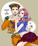  1girl black_eyes black_hair brown_eyes bubble dixie_cup_hat hair_bobbles hair_ornament hat higashikata_jousuke_(jojolion) highres hirose_yasuho jojo_no_kimyou_na_bouken jojolion midriff military_hat pink_hair qulae 