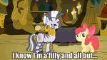 apple_bloom_(mlp) bow cub equine female feral friendship_is_magic horse humor mammal meme my_little_pony pony young zebra zecora_(mlp) 