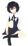  animetta black_hair black_legwear hair_between_eyes nunotaba_shinobu purple_eyes school_uniform short_hair solo to_aru_kagaku_no_railgun to_aru_majutsu_no_index 